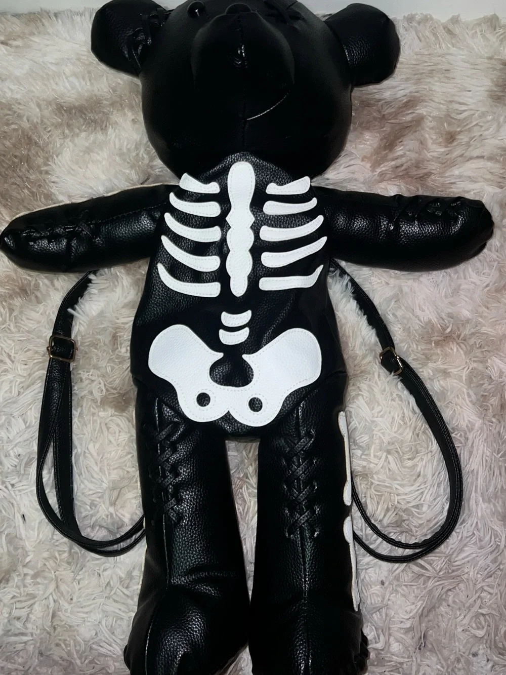 Black GrungeSkeleton Teddy Adult Plush Backpack Halloween Bag New/justDisplayed